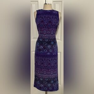 R&K Originals Purple Paisley Midi Sheath Dress – Size 10